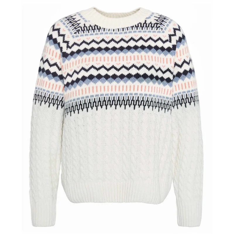 Barbour Marnie Knitted Ladies Jumper - Ecru Mesh Blend Leather Blend Suede Blend