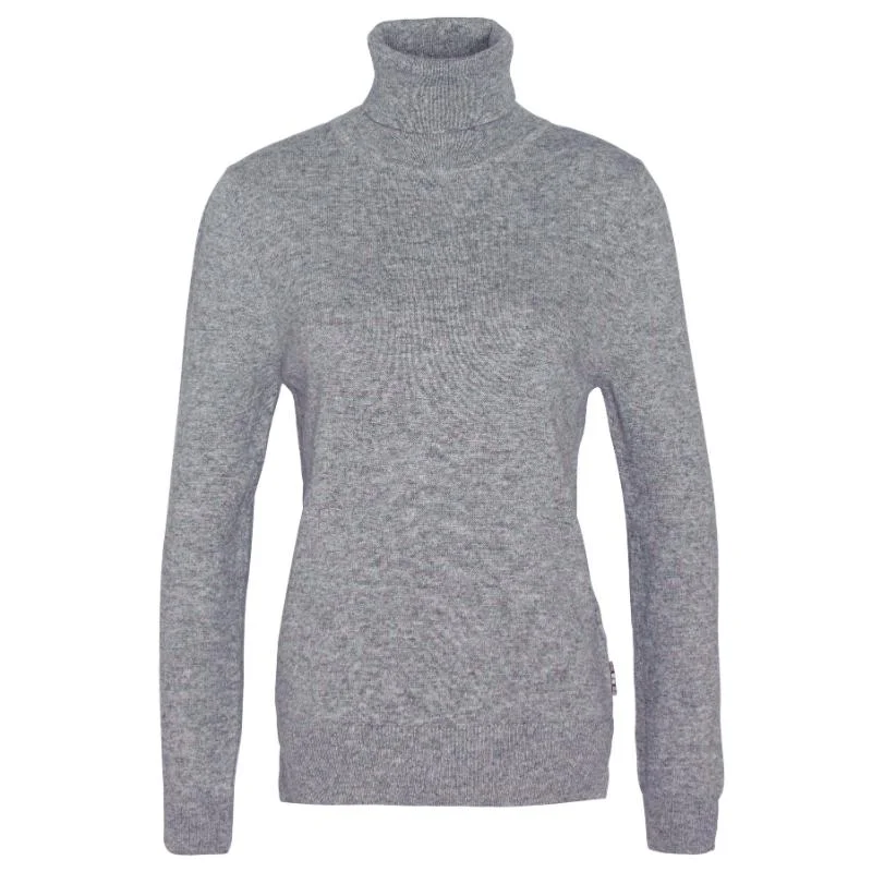 Barbour Pendle Roll Neck Knitted Ladies Jumper - Grey Marl/Hessian Tartan Boat Neck Shawl Collar Notched Collar