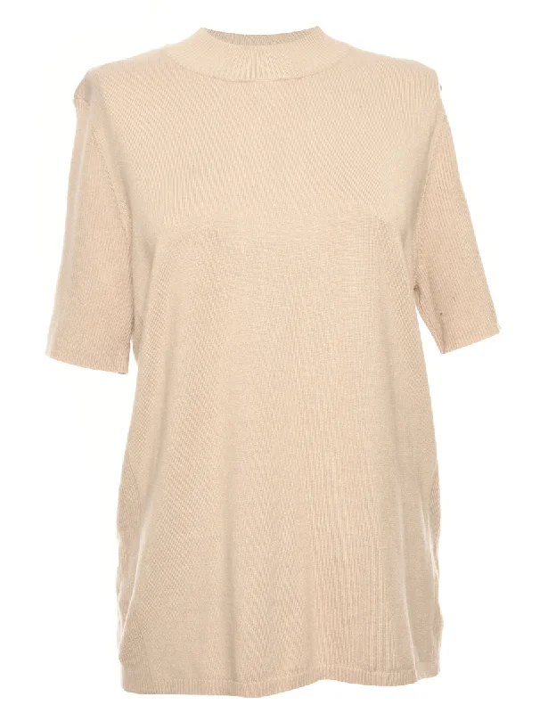 Brown Short Sleeve Jumper - M Boxy Sweater Fitted Sweater A-Line