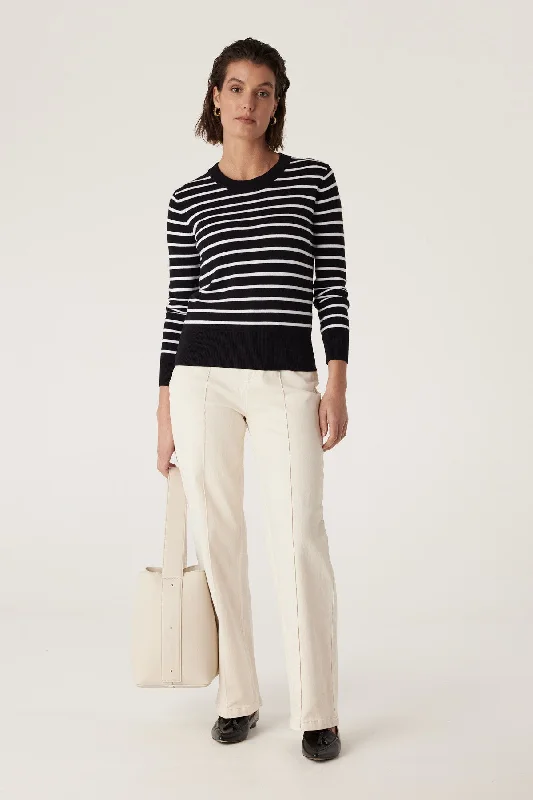 Cotton Stripe Crew Jumper - Black Stripe Handmade Hand-knitted Hand-woven