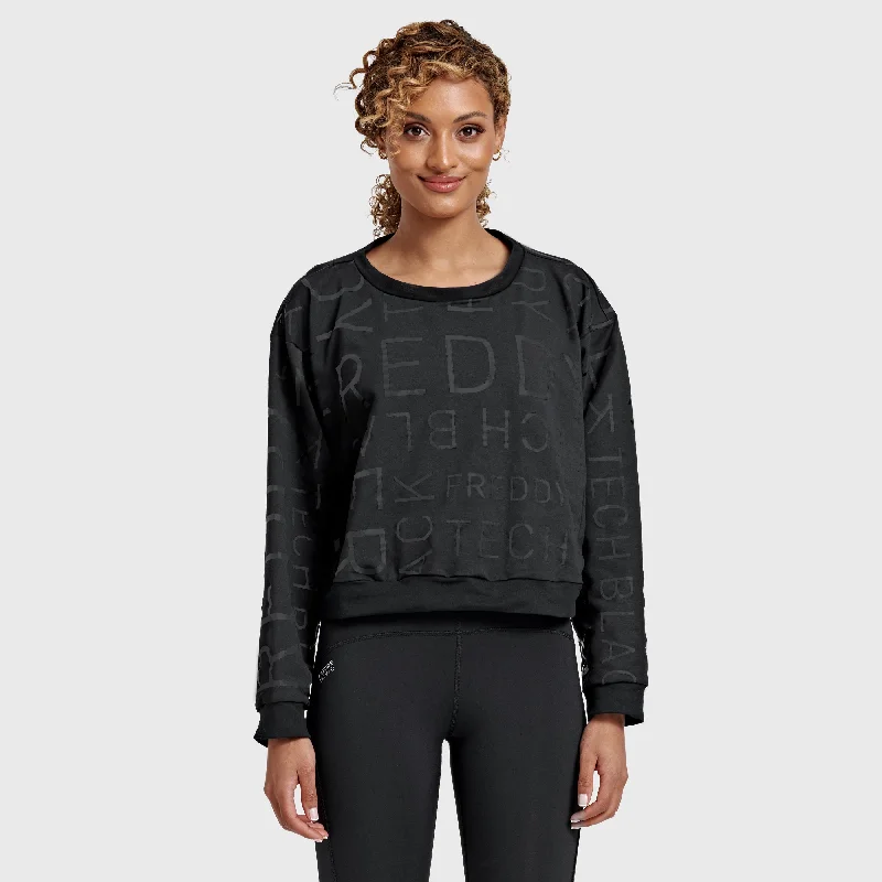 Cropped Jumper Shiny FREDDY Lettering - Black Ribbed Striped Patterned