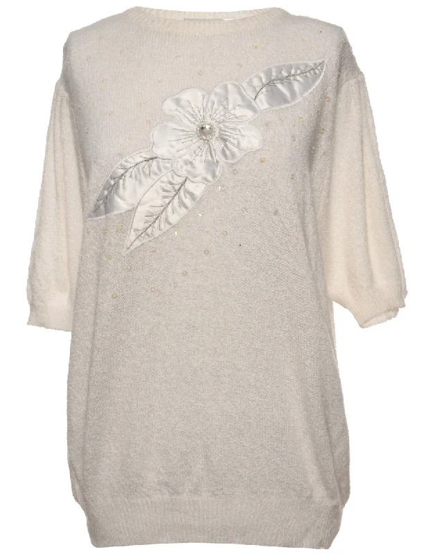 Embroidered Jumper - M Houndstooth Herringbone Solid
