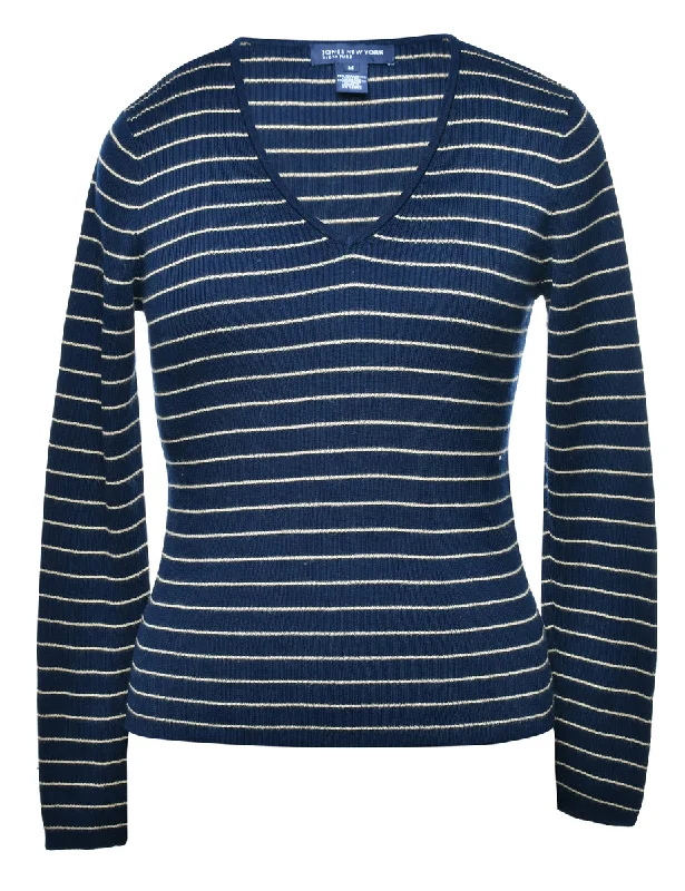 Jones New York Striped Jumper - M Polka Dot Checkered Tartan