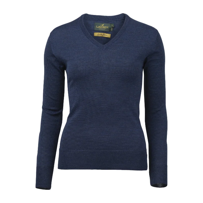 Laksen Carnaby V-Neck Merino Ladies Jumper - Cornflower Welt Pockets Slit Pockets Flap Pockets Laksen Carnaby V-Neck Merino Ladies Jumper - Cornflower Welt Pockets Slit Pockets Flap Pockets