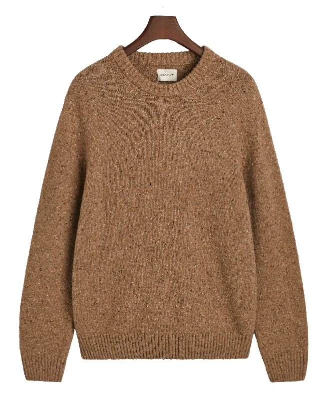 Neps Wool Crew Neck Jumper - Light Brown Melange Anti-Pilling Anti-Shrink Durable