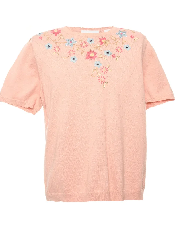 Pale Pink Alfred Dunner Jumper - L Embroidered Appliqued Beaded