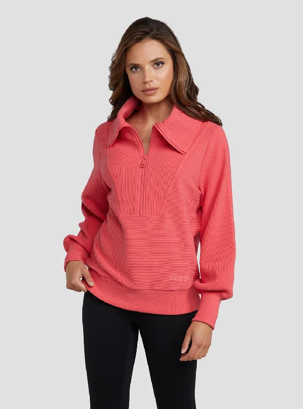 Pink Deena Active Zip Jumper Herringbone Houndstooth Plaid