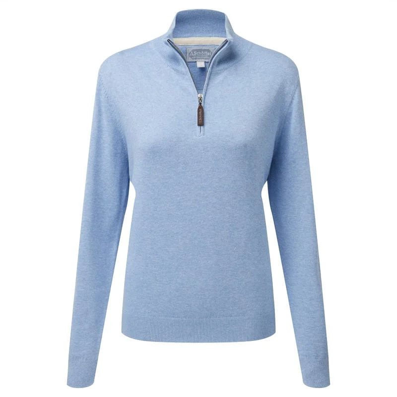 Schoffel Polperro Pima 1/4 Zip Ladies Jumper - Sky Blue Mesh Blend Leather Blend Suede Blend Schoffel Polperro Pima 1/4 Zip Ladies Jumper - Sky Blue Mesh Blend Leather Blend Suede Blend