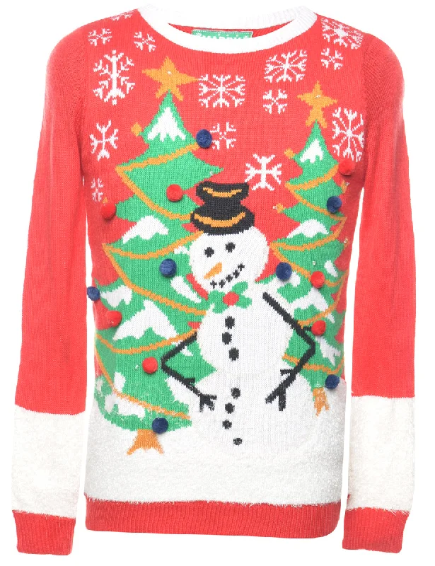 Snowman Christmas Jumper - S Solid Print Embellished