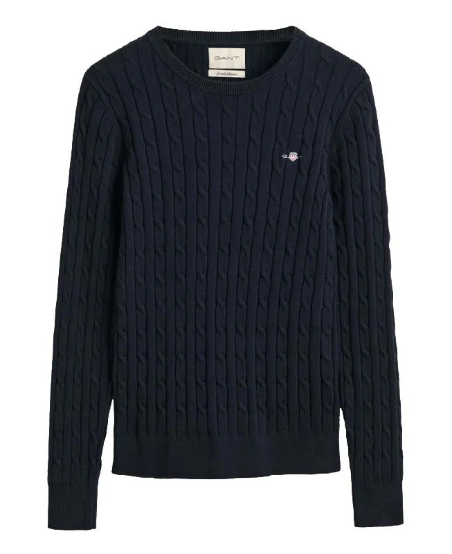 Stretch Cotton Cable Crew Neck Jumper - Evening Blue Oversized Loose Flowy