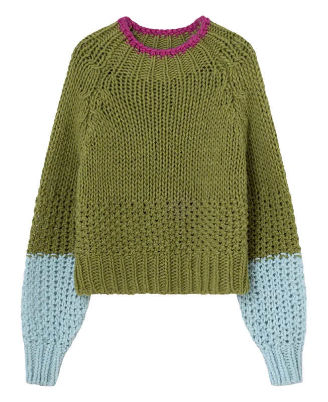 Tamborito Contrast Cuff Jumper - Green Hooded Sweater Collared Sweater Shawl Collar
