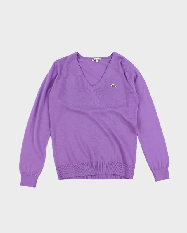Women's Purple Lacoste Knit Jumper - M/L Velvet Chenille Corduroy