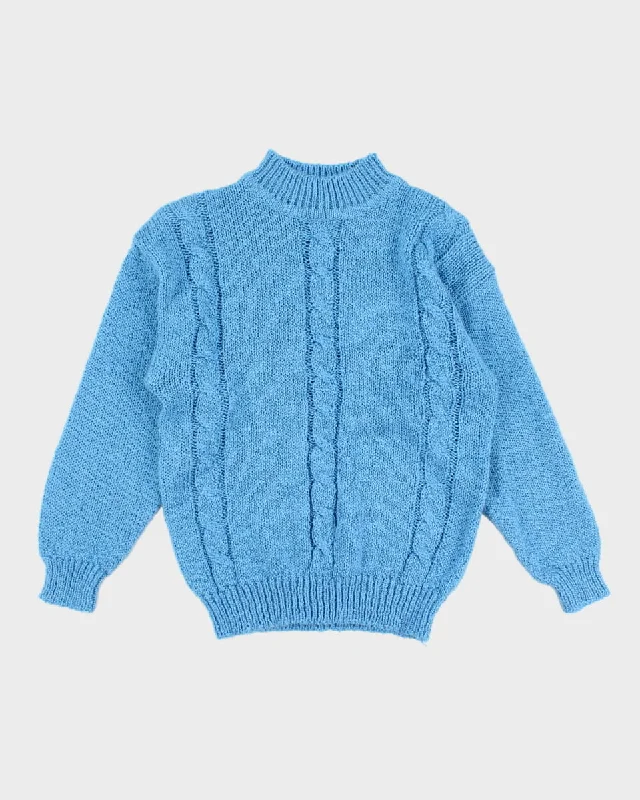 Women's Vintage Blue Knit Jumper - M Neon Metallic Matte
