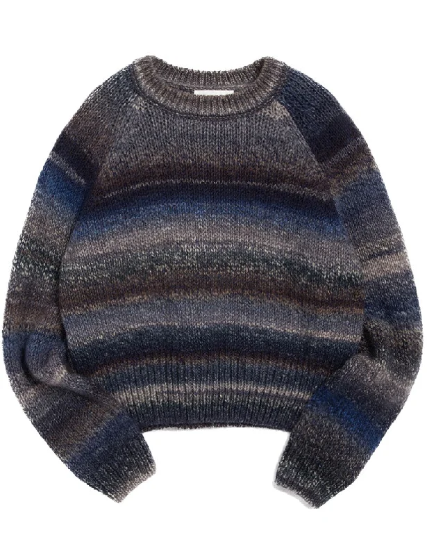YMC Cyndy Space Dyed Crew Knit Jumper Blue Chenille Brocade Lace