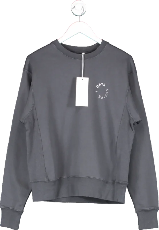 7 Days Active Grey 100% Organic Cotton Soft  Crewneck Sweatshirt UK S Hoodie with Elastic Waist Stretchable Comfortable
