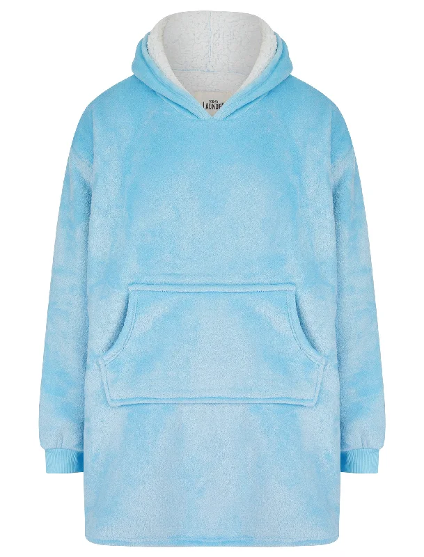 Adult Snuggling Soft Fleece Borg Lined Oversized Hooded Blanket with Pocket in Blue Bell - Tokyo Laundry Hoodie with Ribbed Neckline Snug Warm