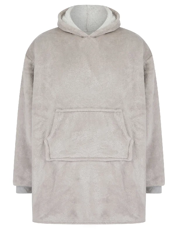 Adult Snuggling Soft Fleece Borg Lined Oversized Hooded Blanket with Pocket in Light Grey Marl - Tokyo Laundry Hoodie with Illustration Artistic Creative