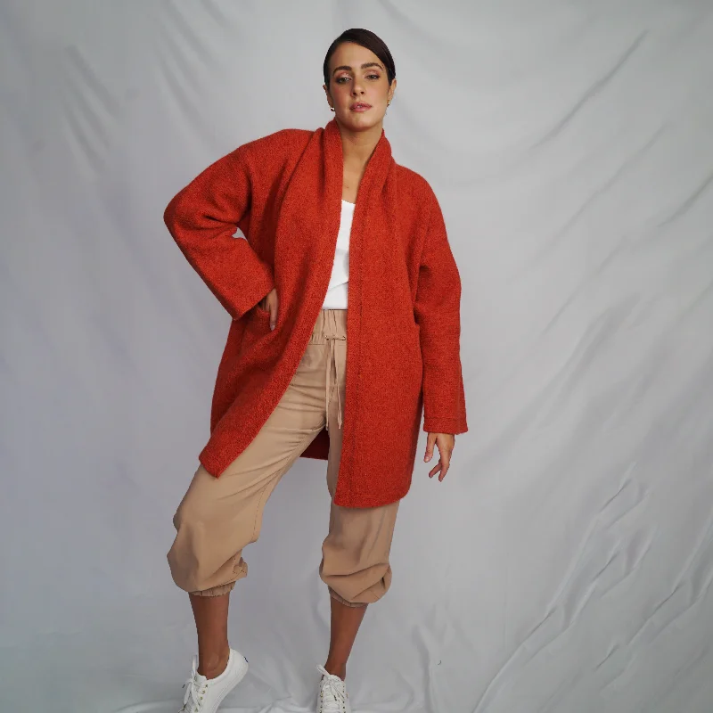 Belen Hooded Alpaca Coat Hoodie with Applique Textured Unique