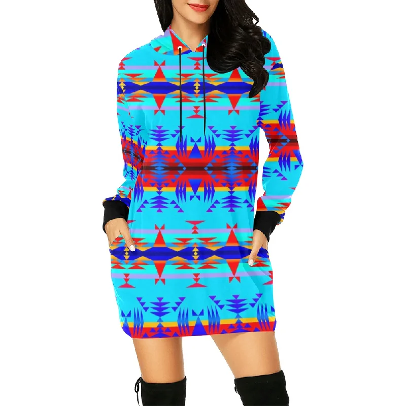 Between the Mountains Blue Hoodie Dress Hoodie with Drop Shoulder Relaxed Streetwear