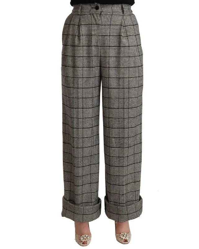 Dolce & Gabbana  Women's Plaid Wide Leg Wool Blend Pants Comfortable Jogger Trousers