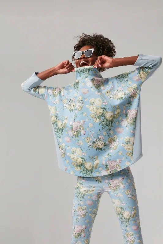 Breezy Blue Chintz Ally Swing Sweatshirt Hoodie with Cropped Fit Short Trendy