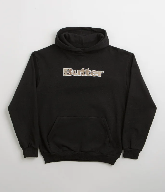 Butter Goods Logo Camo Applique Hoodie - Black Hoodie with Cuffed Sleeves Snug Secure