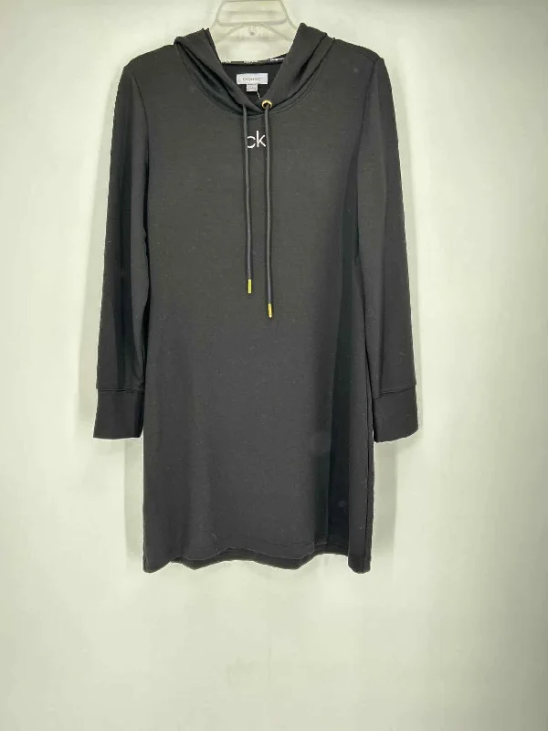 Calvin Klein Size M Black Hoodie Dress Hoodie with Sequins Glamorous Eye-catching