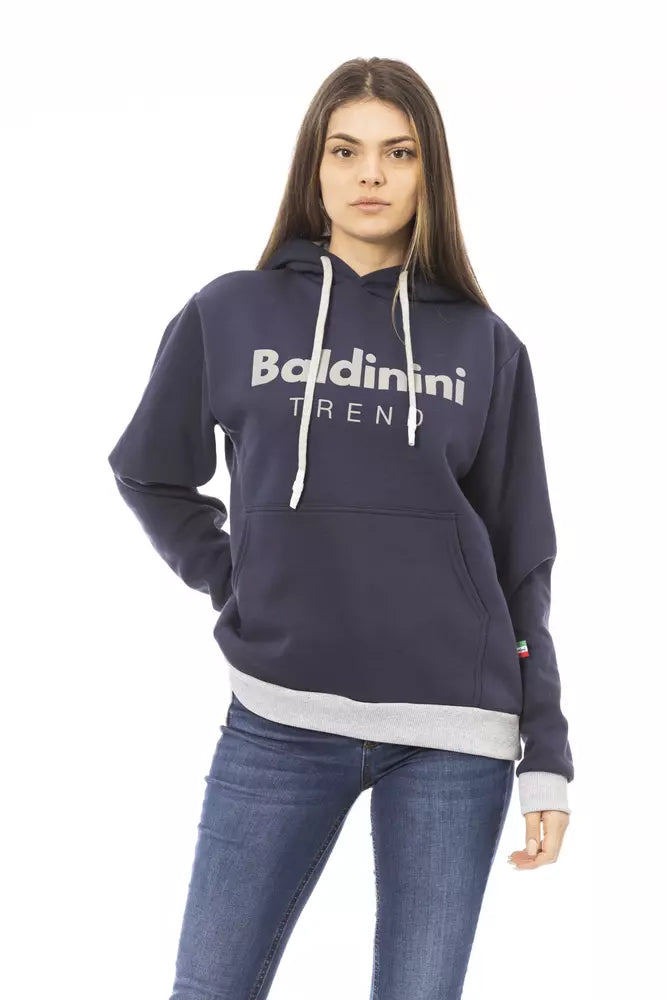 Blue Cotton Women Hoodie Hoodie with Hidden Zipper Minimalist Clean