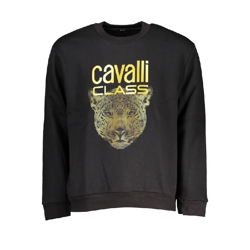 Chic Fleece Crew Neck Sweatshirt in Black Graphic Hoodie Design Print