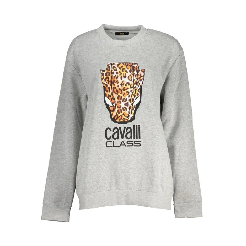 Chic Gray Crew Neck Fleece Sweatshirt Hoodie with Pocket Utility Practical