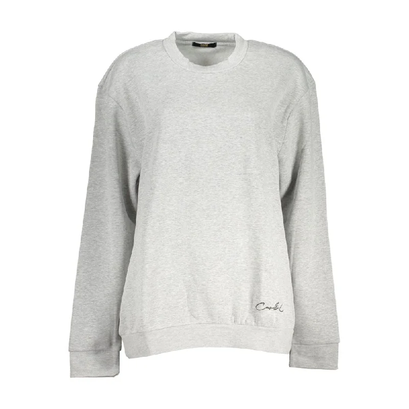 Chic Gray Embroidered Crew Neck Sweatshirt Hoodie with Reflective Safety Nightwear