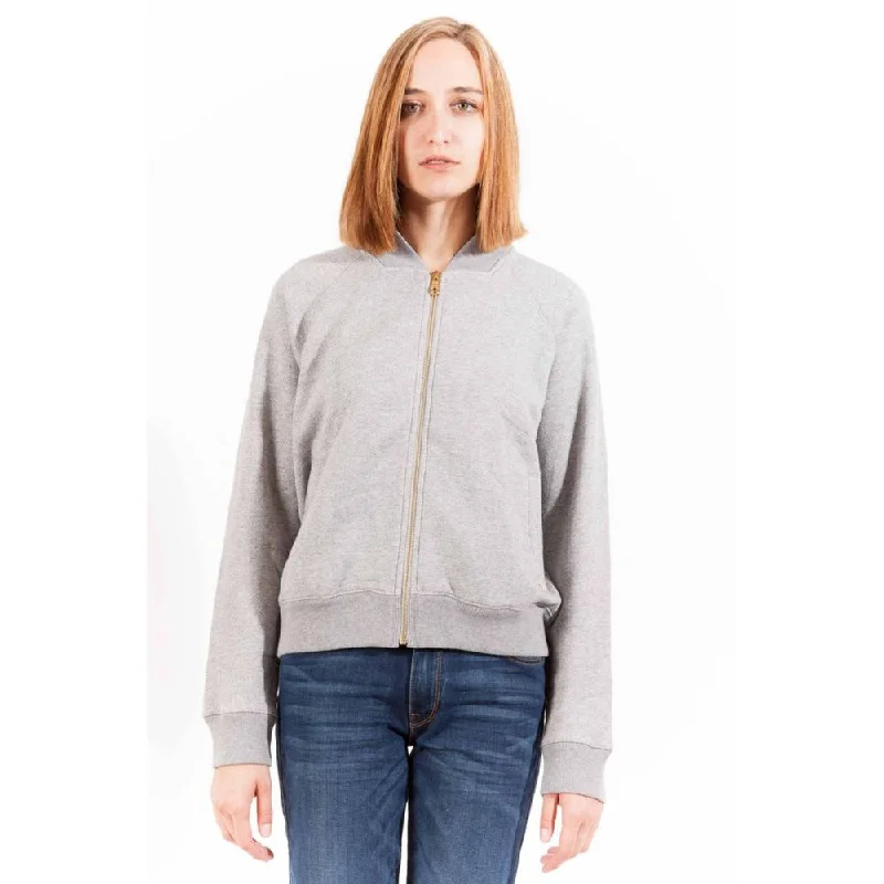 Chic Gray Zippered Cotton Sweatshirt with Logo Hoodie with Pattern Geometric Abstract