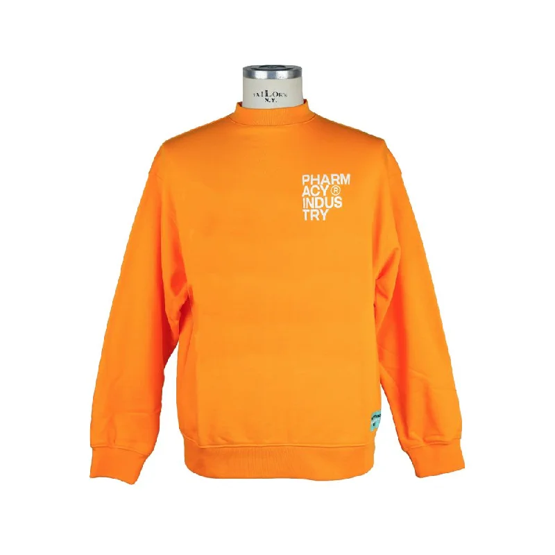 Chic Orange Logo Crewneck Sweatshirt Hoodie with Hem Ribbing Snug Secure