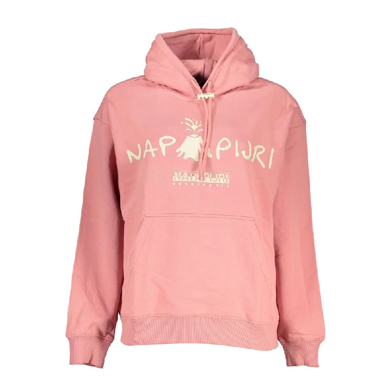 Chic Pink Hooded Cotton Sweatshirt Graphic Hoodie Design Print