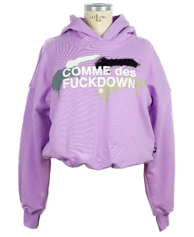 Chic Purple Hooded Sweatshirt with Logo Print Hoodie with Lining Warm Insulated