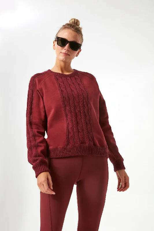 Crimson Cable Knit Reid Sweatshirt Hoodie with Zipper Placket Modern Functional