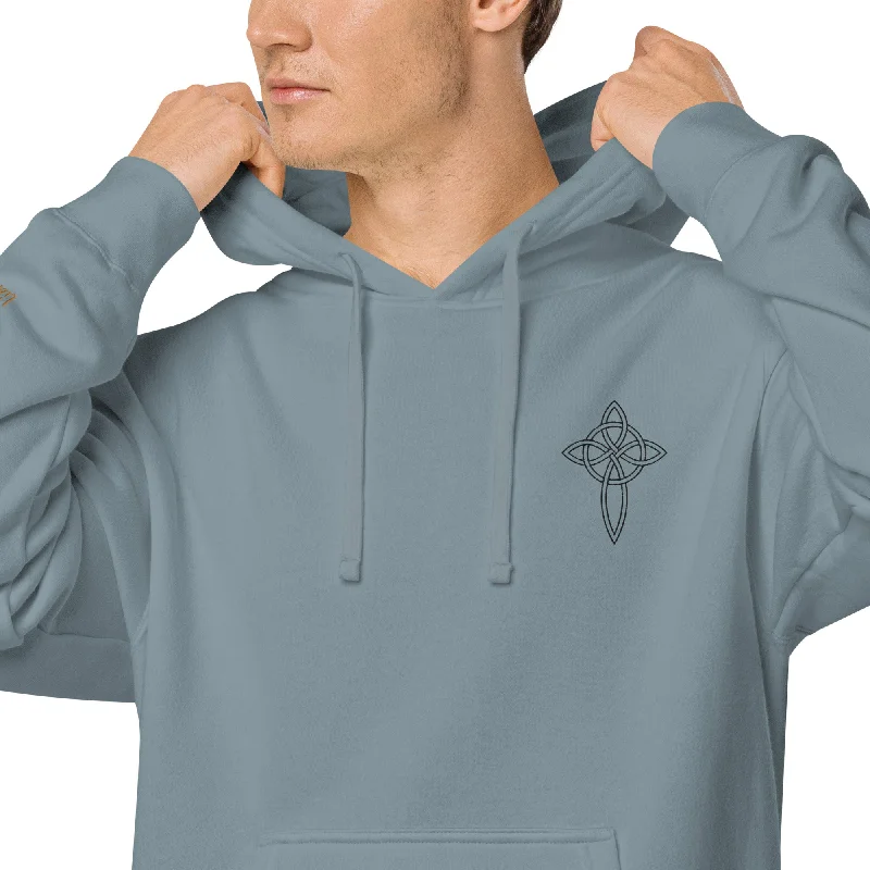 Cross  Embroidered Design Unisex Pigment-Dyed Hoodie, lioness-love Hoodie with Hem Elastic Stretchable Comfortable