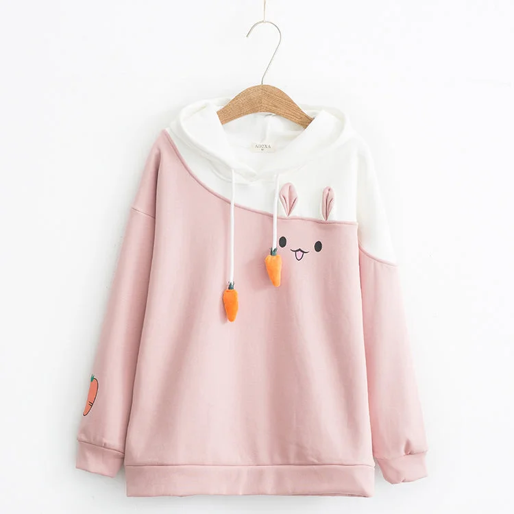 Cute bunny long-sleeved hoodie  284 Hoodie with Cropped Fit Short Trendy
