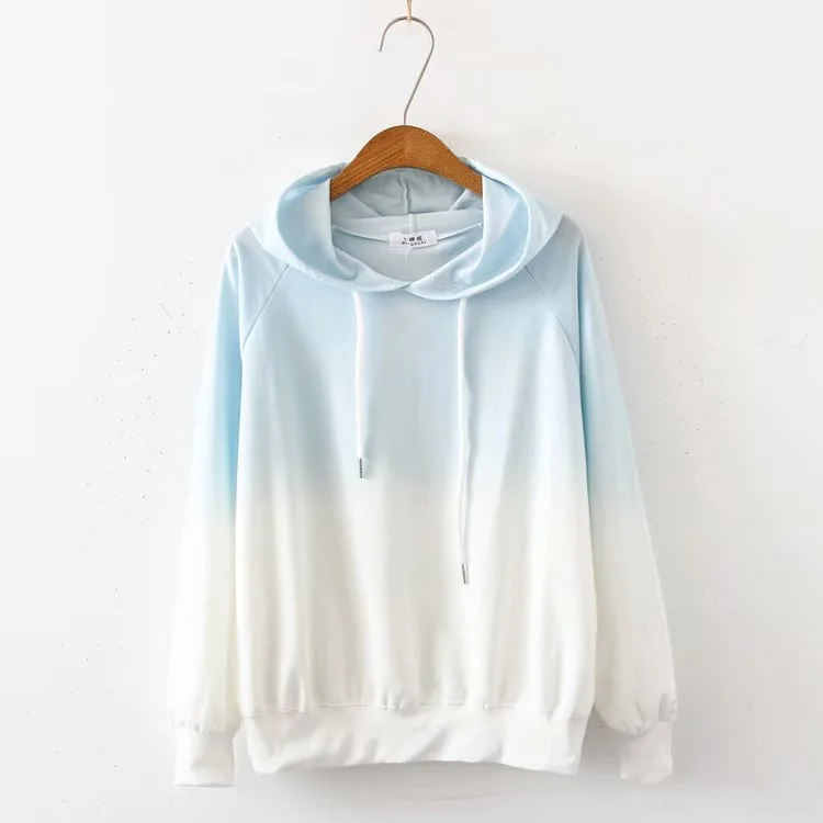 Cute gradient long-sleeved hoodie  291 Hoodie with Hem Contrast Bold Stylish