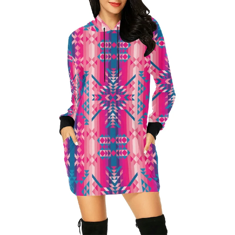 Desert Geo Blue Hoodie Dress Hoodie with Pocket Utility Practical