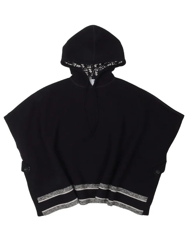 Cashmere Hooded Poncho Hoodie with Bell Sleeves Flared Feminine