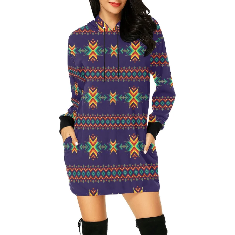 Dreams of Ancestors Indigo Hoodie Dress Hoodie with Fur Luxurious Winter