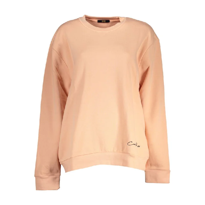 Elegant Long-Sleeved Pink Fleece Sweatshirt Hoodie with Front Slit Layering Stylish