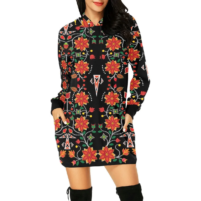Floral Beadwork Six Bands Hoodie Dress Hoodie with Hood Adjustable Protection