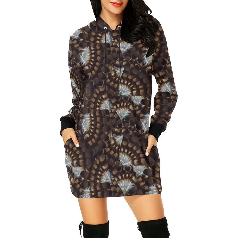 Hawk Feathers Hoodie Dress Hoodie with Hem Lace Feminine Delicate