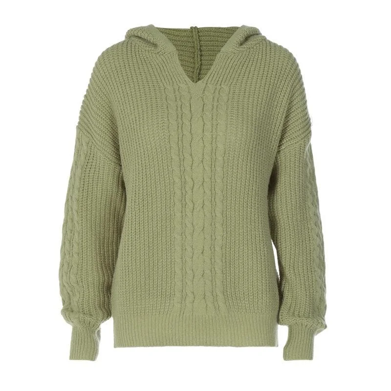 Hoodie long sleeve knitted solid v neck top Hoodie with Oversized Fit Loose Comfortable