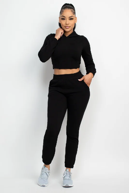 Hooded Corset Top & Pants Set Hoodie with Full-Zip Functional Layering