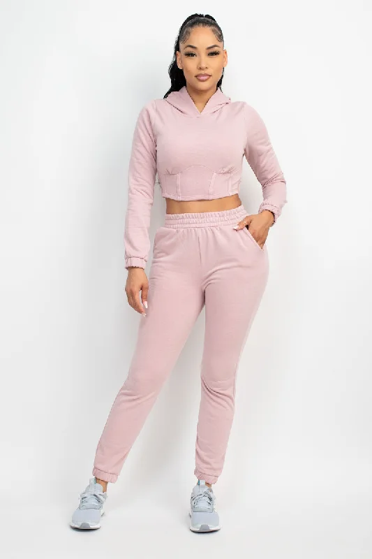 Hooded Corset Top & Pants Set Hoodie with Toggle Buttons Decorative Unique