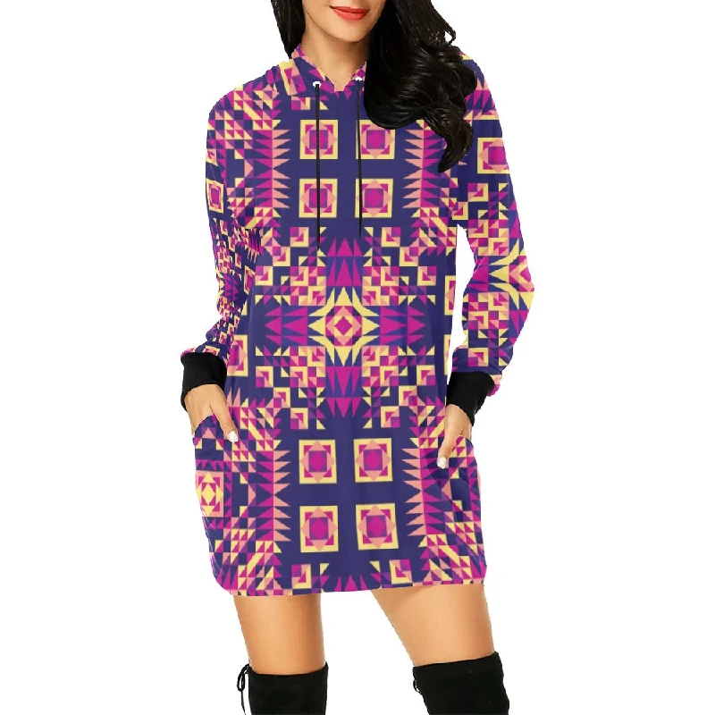 Kaleidoscope Bleu Hoodie Dress Hoodie with Applique Textured Unique