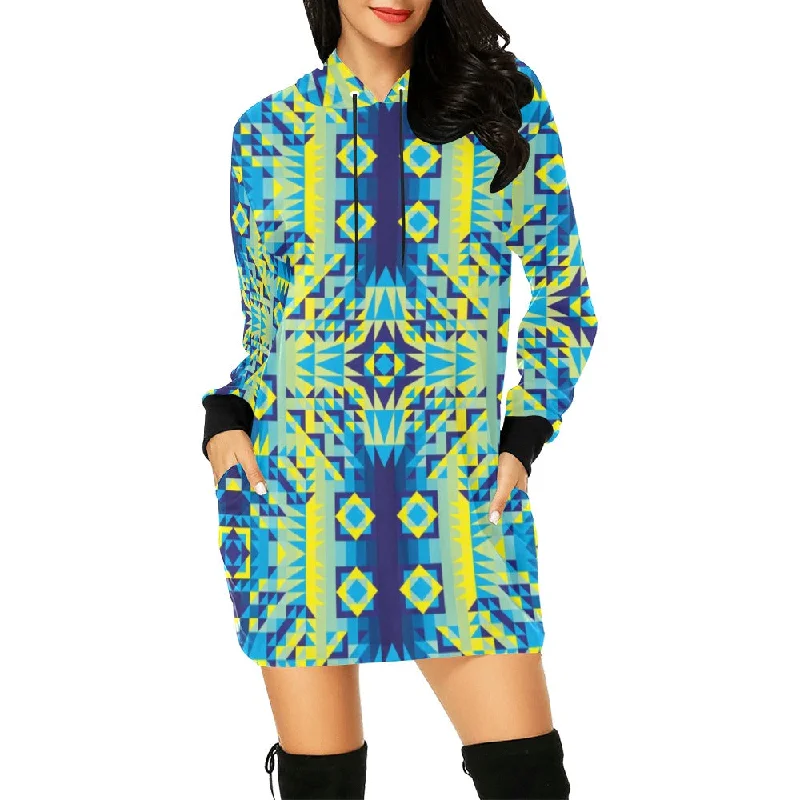 Kaleidoscope Jaune Bleu Hoodie Dress Hoodie with Stripes Bold Sporty